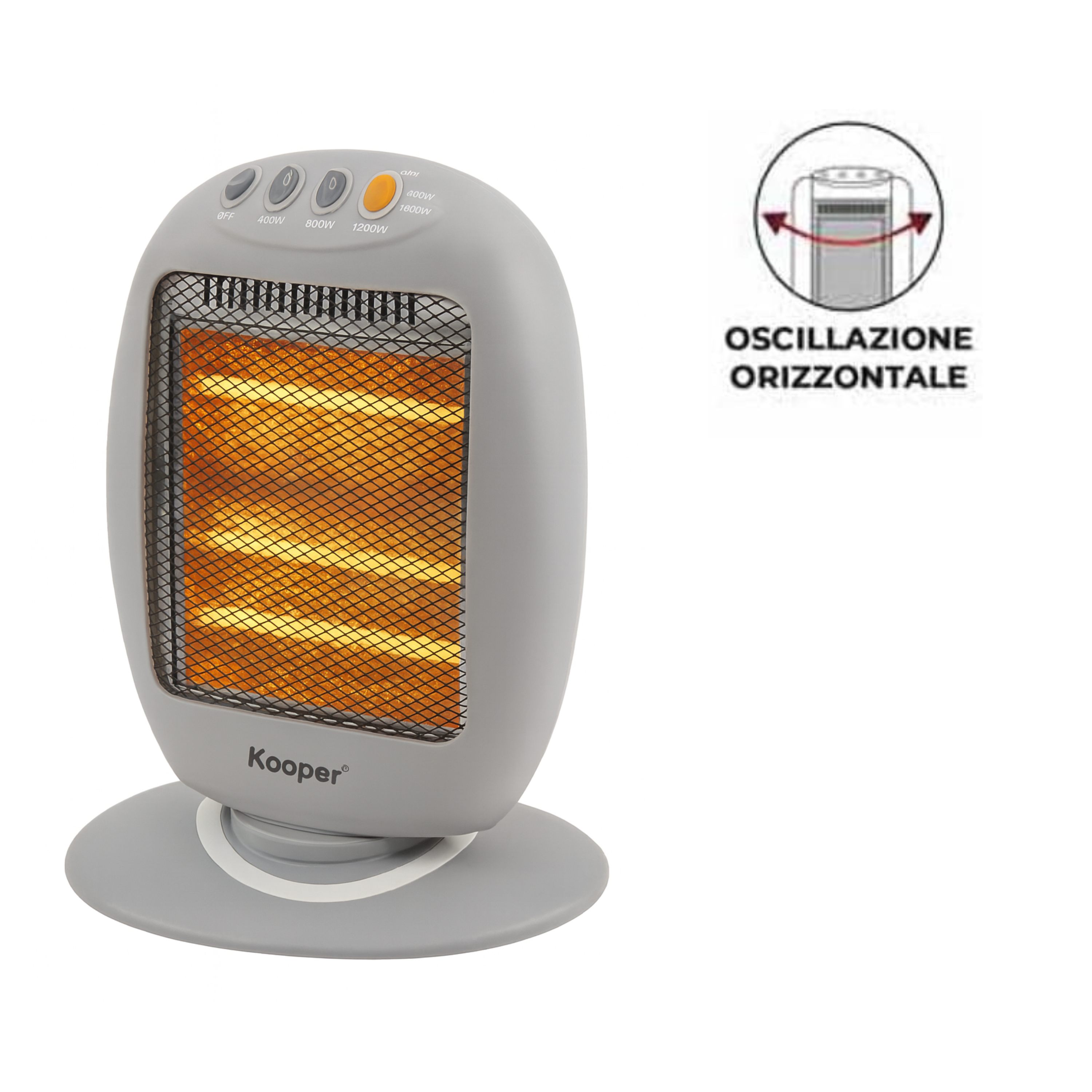 Stufa Elettrica Alogena 1200W con 3 Elementi Riscaldanti | 3 Livelli di Potenza 400/800/1200W Oscillazione Automatica, Base Antiribaltamento, Corpo Rotante, Cavo 1,3m Riscaldamento Rapido e Silenziosa