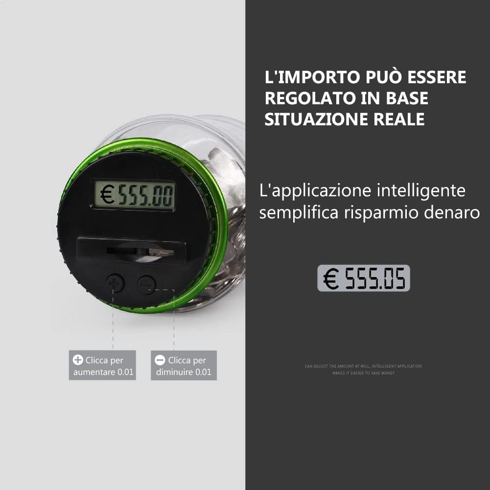 Salvadanaio Elettronico Digitale Trasparente con Display LCD, Grande Capacità da 1.8L Euro Contasoldi, Contamonete Apribile per Bambini e Ragazze, Gigante Contatore Monete Automatico per Adulti