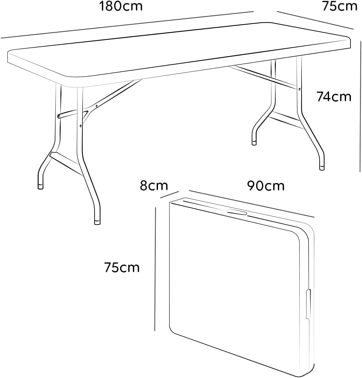 Tavolo Pieghevole Portatile salvaspazio | Tavolo richiudibile | Tavolo da campeggio con Sistema di Blocco di Sicurezza, Fino a 6 Persone - 180x75x74 cm (Bianco)