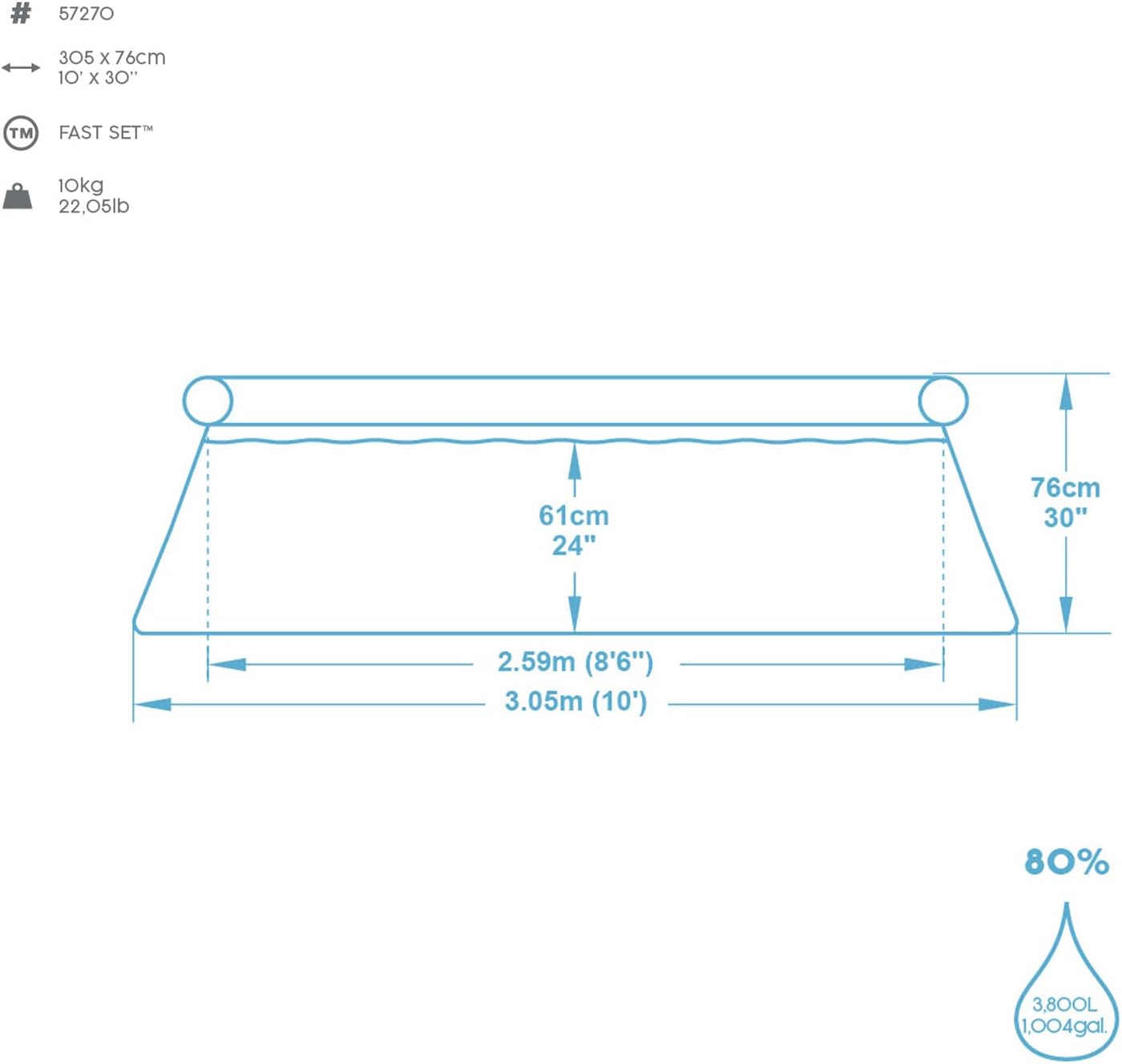 BESTWAY Fast Set piscina con pompa filtrante, Blu, 305 x 76 cm