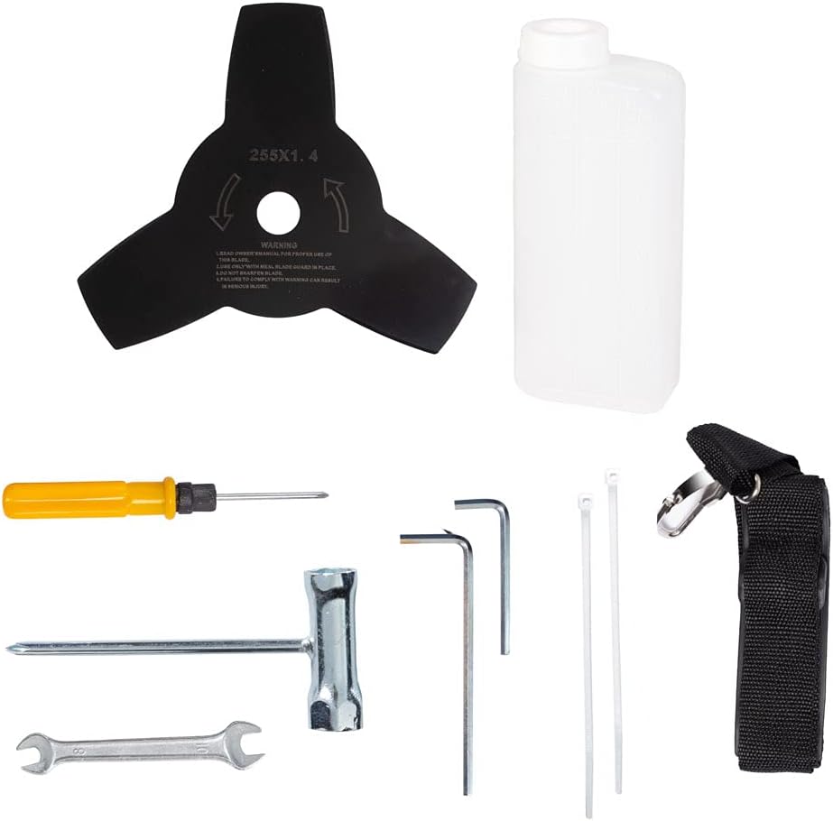 AMC Decespugliatore a scoppio multifunzione 2 in 1 52cc 2 tempi professionale con testina doppio filo da 2 mm e disco tre denti in acciaio rinforzato tagliasiepi e bordo