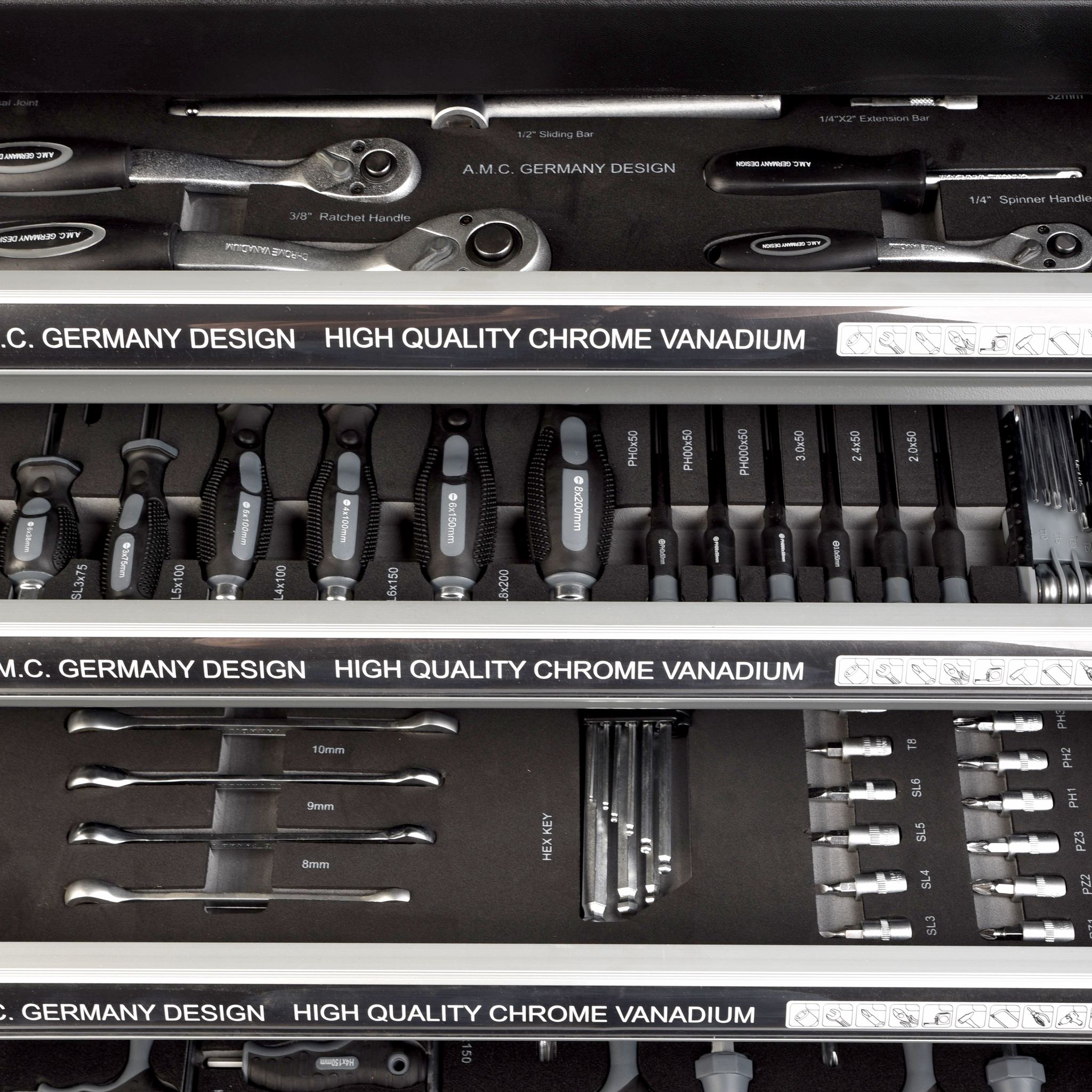 AMC Carrello porta attrezzi completo di utensili 6 cassetti con organizer completo di 1000 utensili