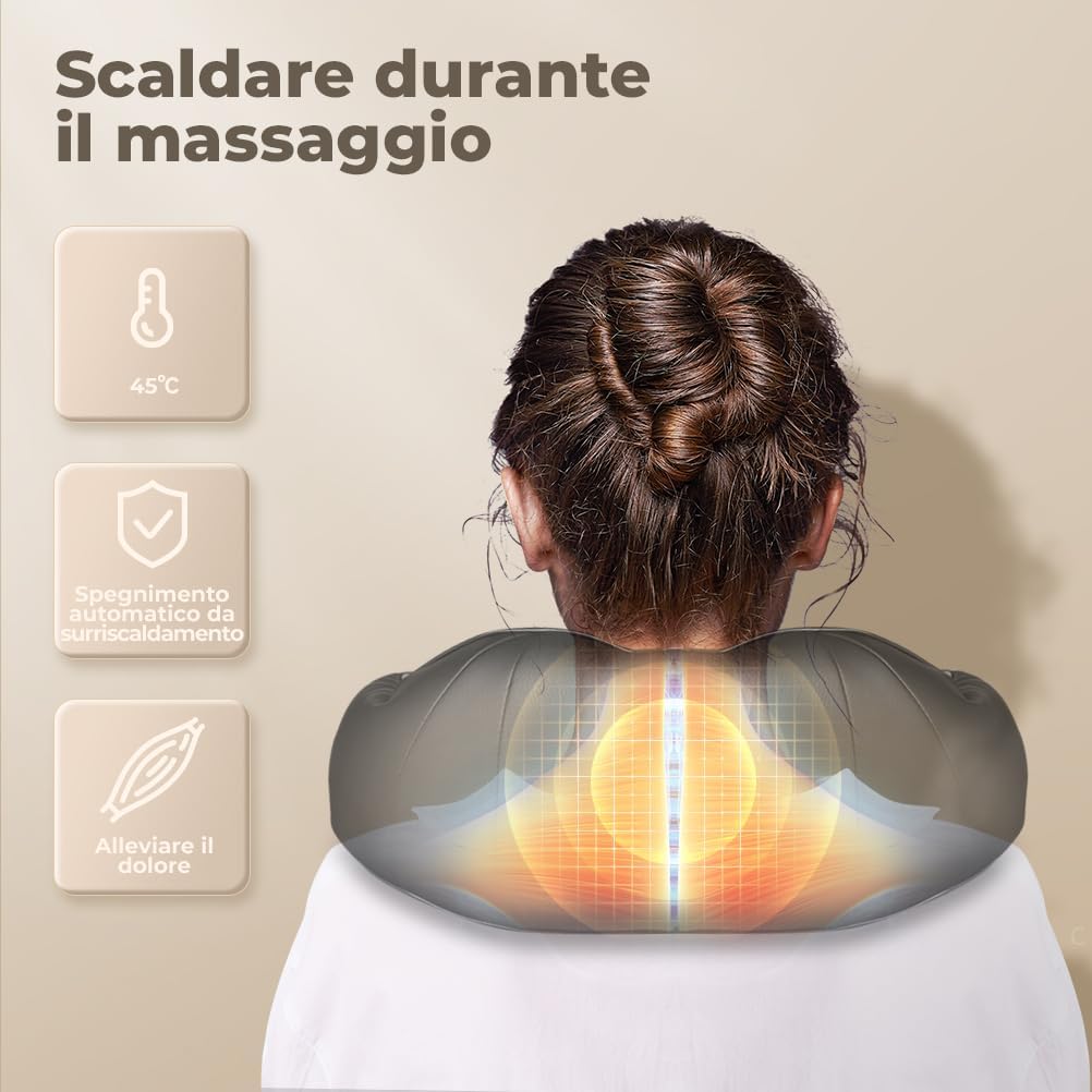 Massaggiatore Cervicale e da Schiena Collo Piedi Massaggiatore Shiatsu 4D Tre Velocità Terapia Riscaldamento Cambio Direzione