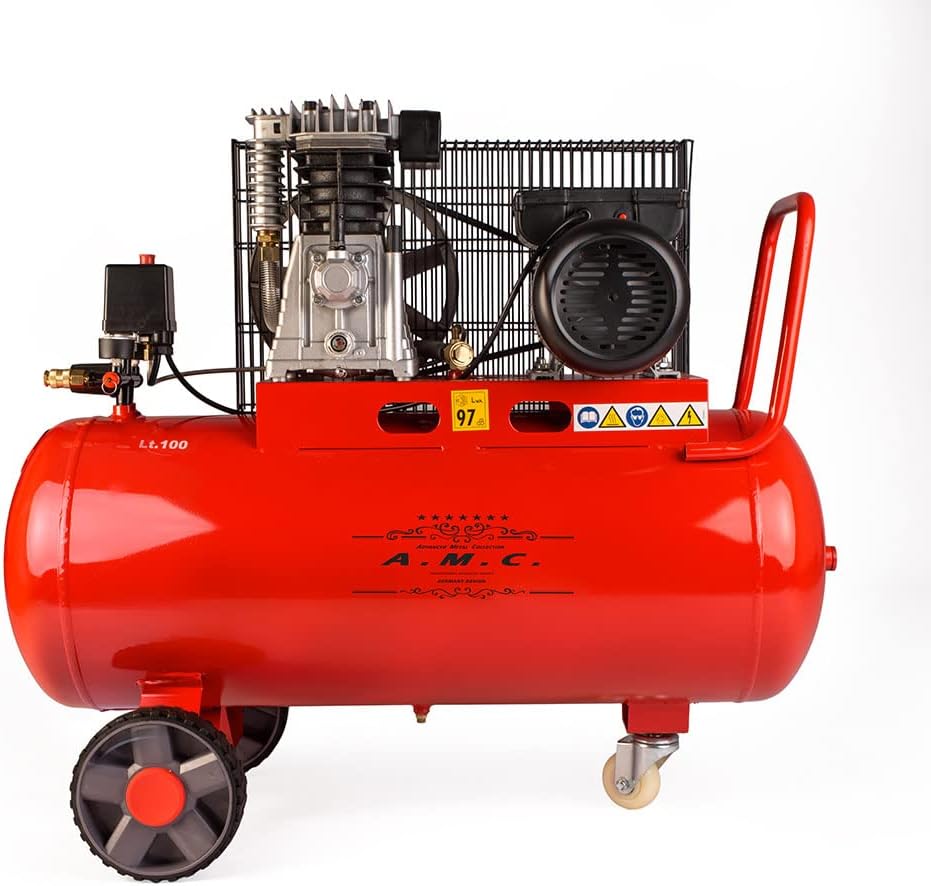 AMC Compressore ad aria pressione 8 bar elettrico coassiale 3 Hp incluso Kit Accessori motore potente termicamente silenziato protetto con Carcassa esterna in alluminio'