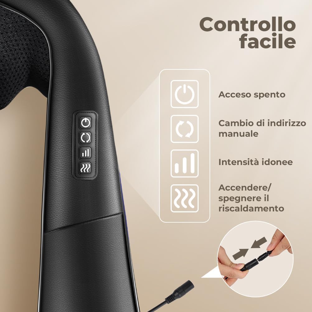 Massaggiatore Cervicale e da Schiena Collo Piedi Massaggiatore Shiatsu 4D Tre Velocità Terapia Riscaldamento Cambio Direzione