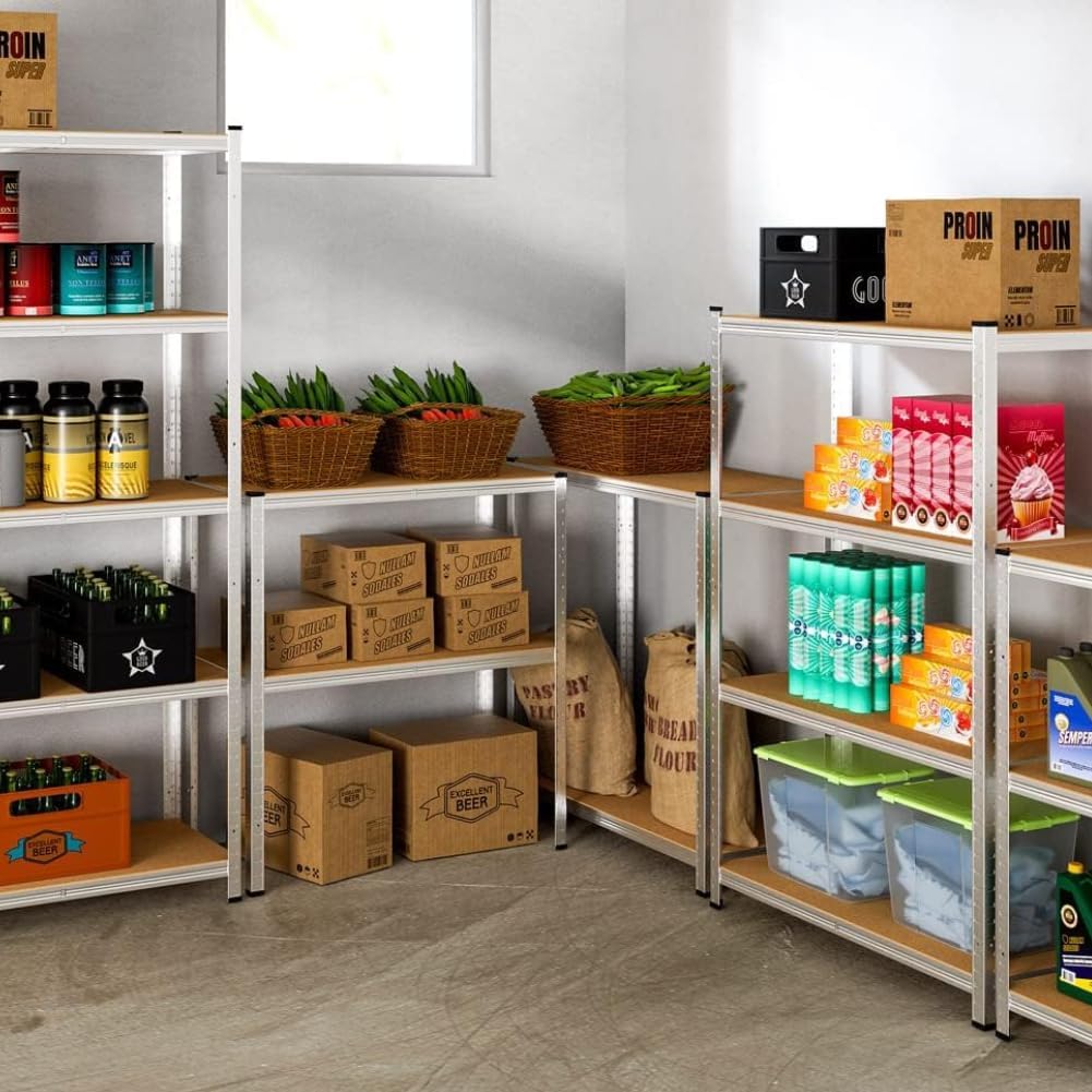 Robustes Regal aus verzinktem Metall, 4 Böden, Tragfähigkeit 280 kg, Regal für Garage, Speisekammer, Wäscherei, Büro