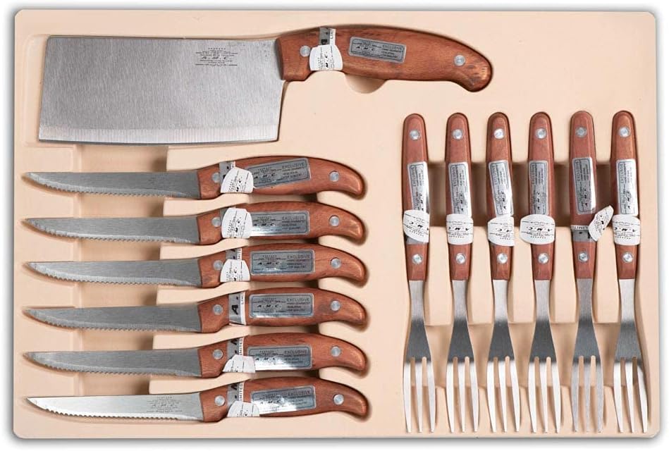 AMC Set di posate ed accessori da 24 pezzi realizzati in acciaio inox 18/10 lucido con manici manici in legno elegante