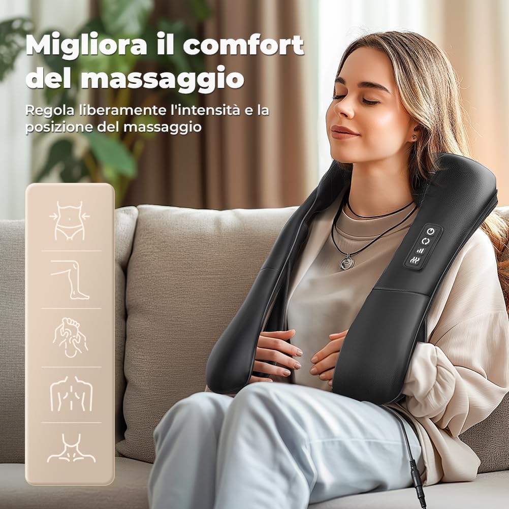 Massaggiatore Cervicale e da Schiena Collo Piedi Massaggiatore Shiatsu 4D Tre Velocità Terapia Riscaldamento Cambio Direzione