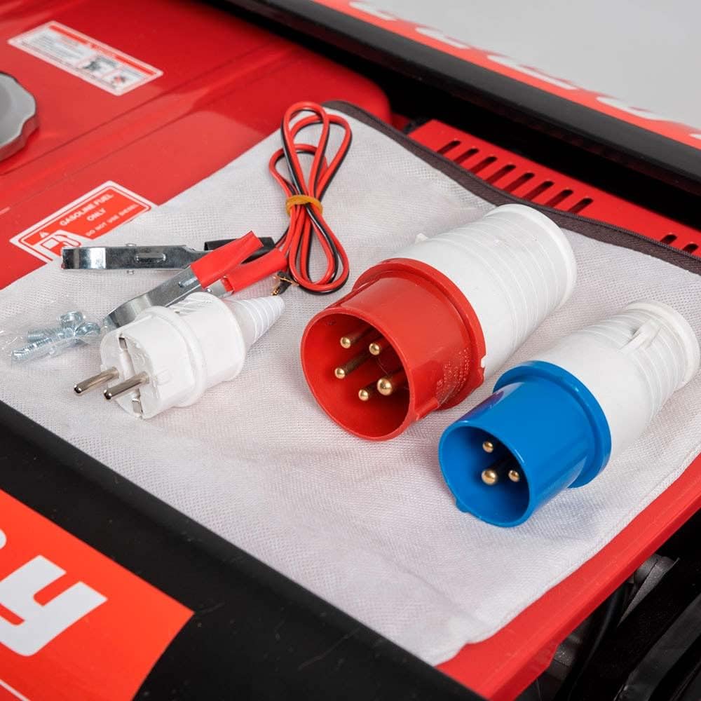 AMC Power Generator 5,5 kW 5,5 PS Benzinmotor 2100 W maximale einphasige Leistung 2 Anschlüsse 230 V und 1 380 V 4-Takt-Motor, 20 Liter, Überlastschalter, Ölstandsicherung