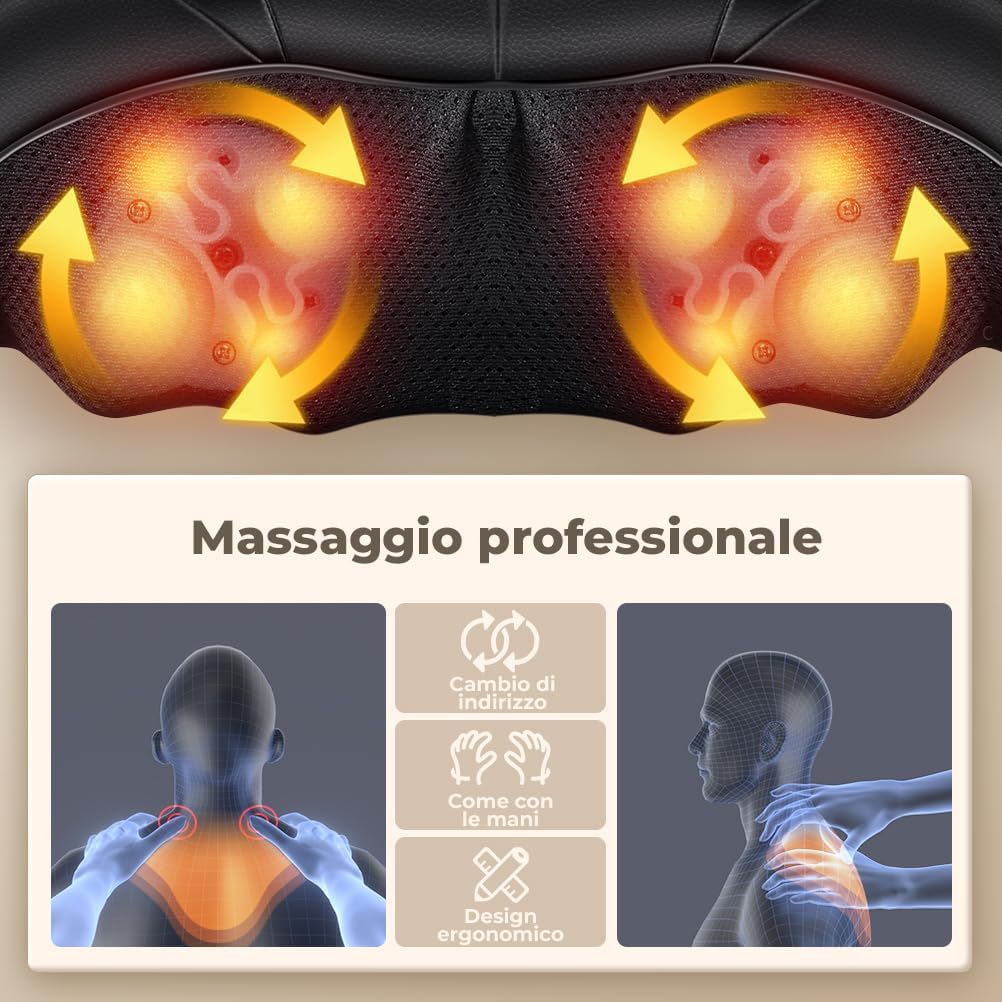 Massaggiatore Cervicale e da Schiena Collo Piedi Massaggiatore Shiatsu 4D Tre Velocità Terapia Riscaldamento Cambio Direzione