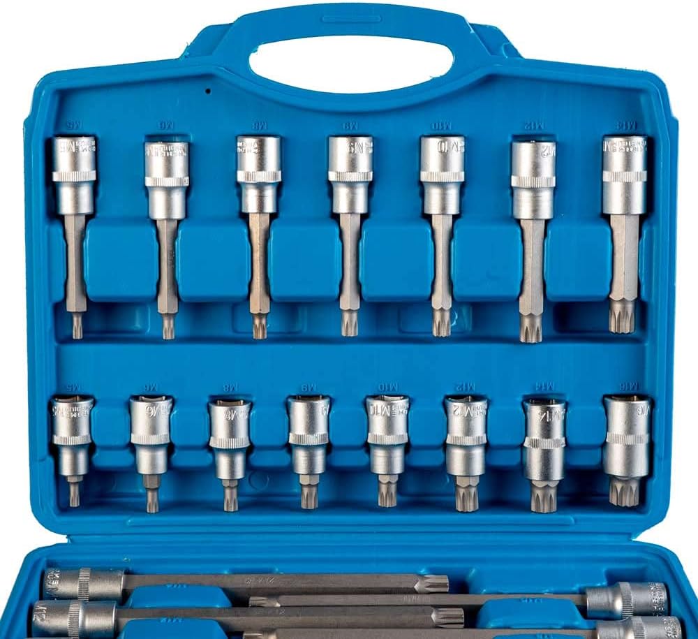 AMC Set di bussole 1/2 pollice composto da ben 88 pezzi di bussole scanalate, esagonali e torx tutti i set sono comprensivi di valigetta portautensili così da poter individuare facilmente le misure