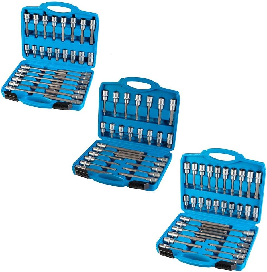AMC Set di bussole 1/2 pollice composto da ben 88 pezzi di bussole scanalate, esagonali e torx tutti i set sono comprensivi di valigetta portautensili così da poter individuare facilmente le misure