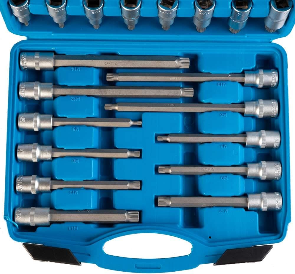 AMC Set di bussole 1/2 pollice composto da ben 88 pezzi di bussole scanalate, esagonali e torx tutti i set sono comprensivi di valigetta portautensili così da poter individuare facilmente le misure