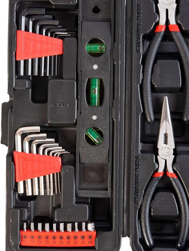 AMC Set per fai da te completo da 129pz attrezzi, strumenti e accessori inclusi per un utilizzo professionale o fai da te con astuccio in plastica con vari scomparti per individuare gli attrezzi