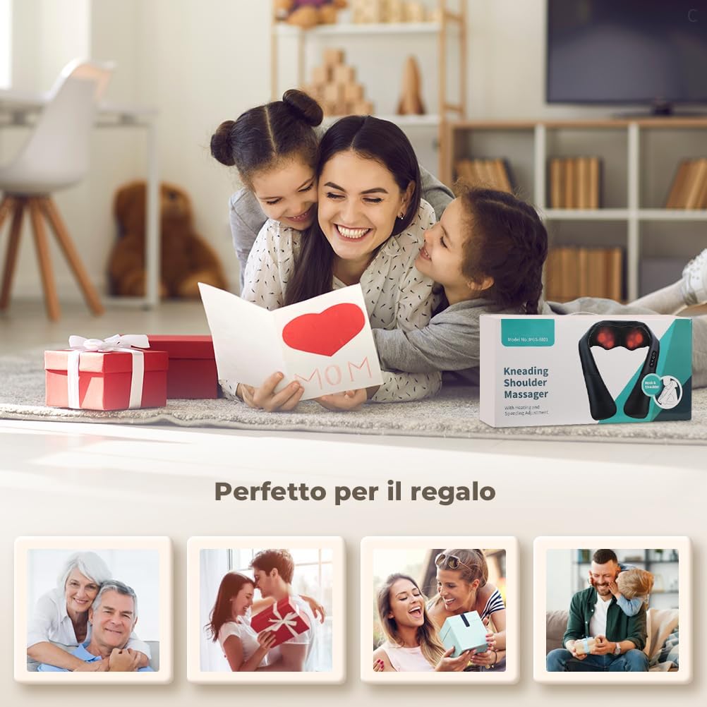 Massaggiatore Cervicale e da Schiena Collo Piedi Massaggiatore Shiatsu 4D Tre Velocità Terapia Riscaldamento Cambio Direzione