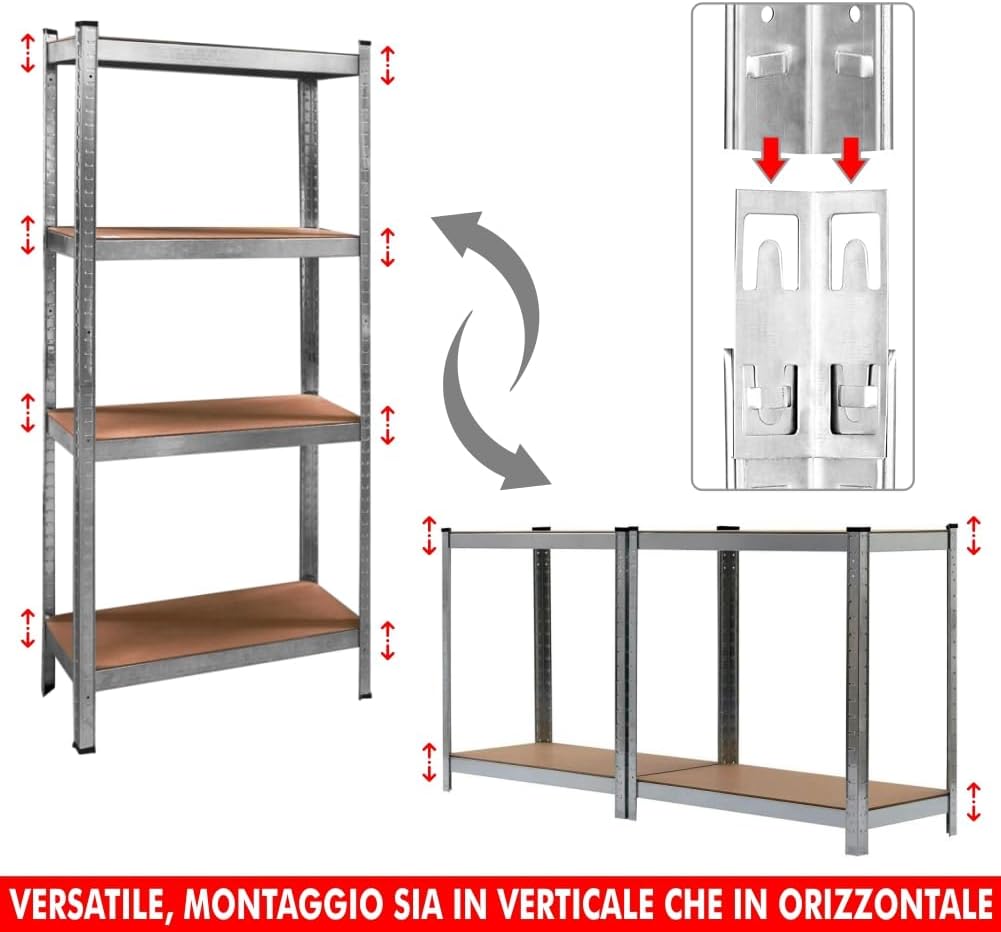Robustes Regal aus verzinktem Metall, 4 Böden, Tragfähigkeit 280 kg, Regal für Garage, Speisekammer, Wäscherei, Büro