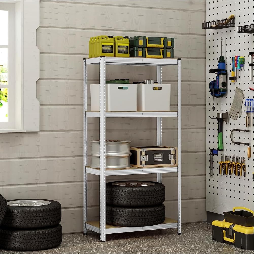 Robustes Regal aus verzinktem Metall, 4 Böden, Tragfähigkeit 280 kg, Regal für Garage, Speisekammer, Wäscherei, Büro