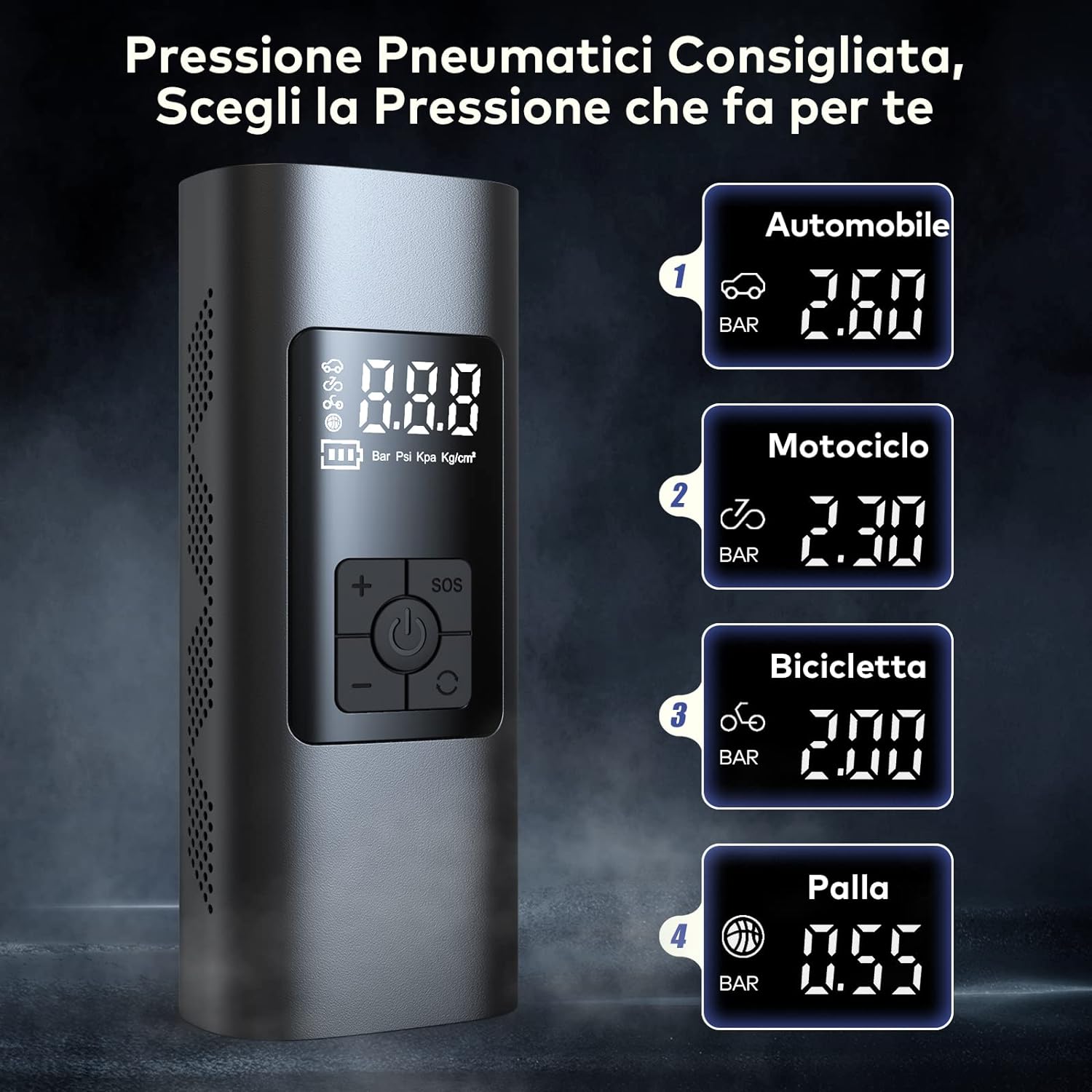 Mini Compressore Aria Portatile 150PSI Gonfiatore Elettrico con Batteria Ricaricabile, Schermo LCD Digitale, Pompa per Bicicletta, Auto, Moto, monopattino, Palloni