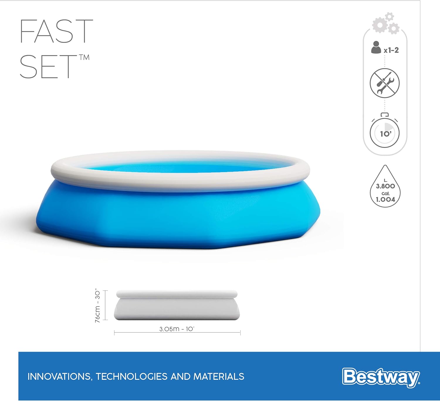 BESTWAY Fast Set piscina con pompa filtrante, Blu, 305 x 76 cm