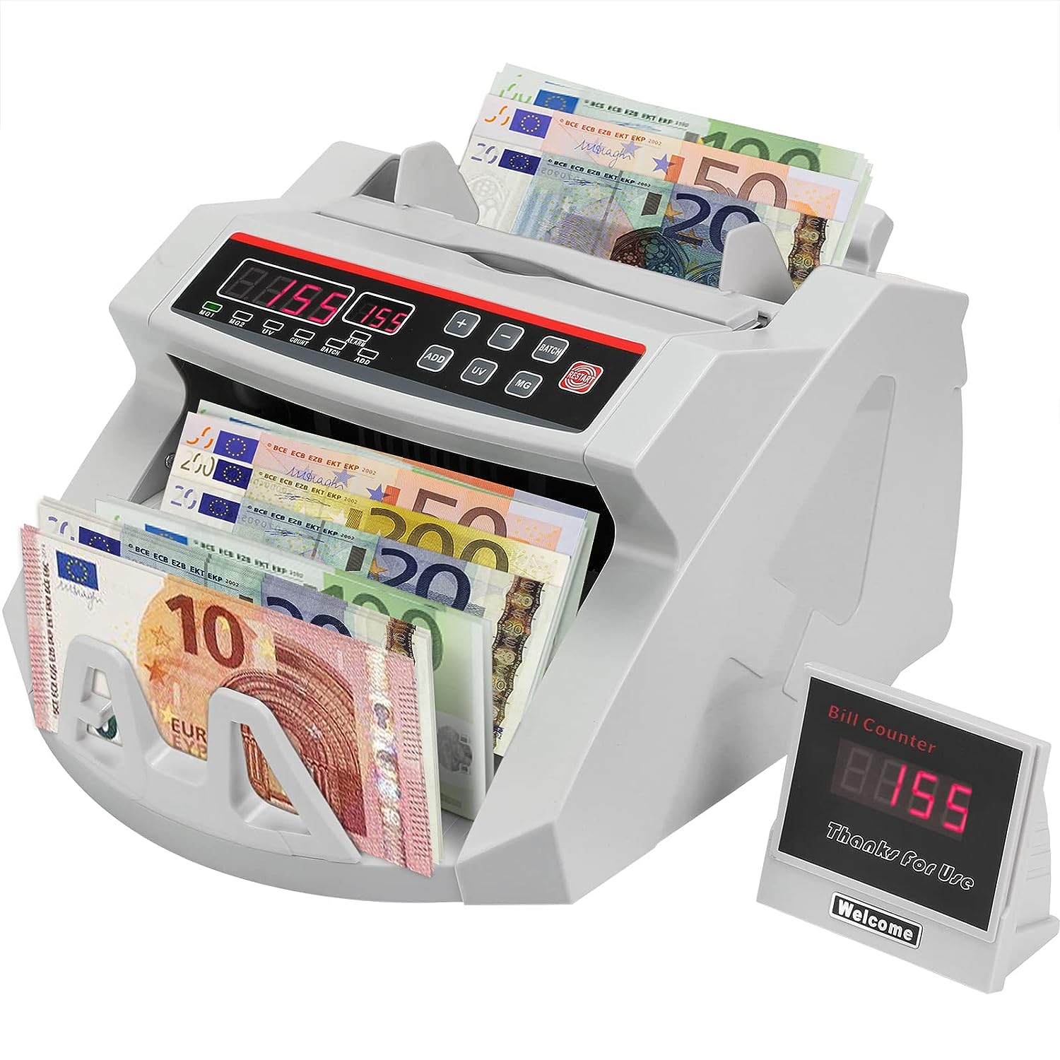 AMC Banknotenzähler, LED-Display, Falschgelddetektor, 1000 Banknoten/Minute