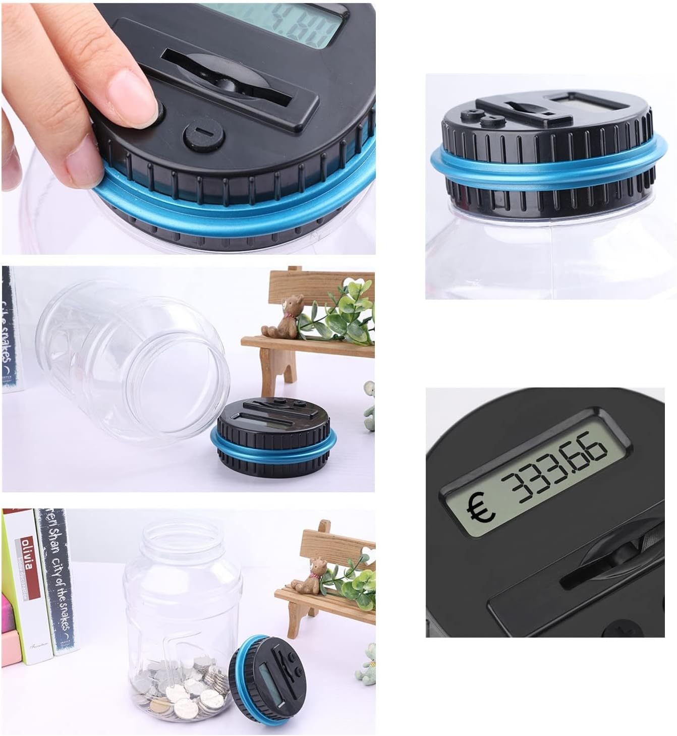 Salvadanaio Elettronico Digitale Trasparente con Display LCD, Grande Capacità da 1.8L Euro Contasoldi, Contamonete Apribile per Bambini e Ragazze, Gigante Contatore Monete Automatico per Adulti