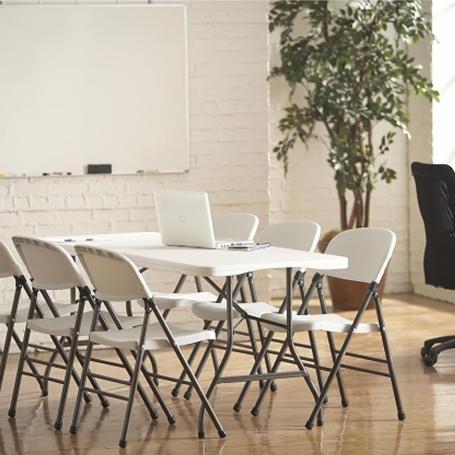 Tavolo Pieghevole Portatile salvaspazio | Tavolo richiudibile | Tavolo da campeggio con Sistema di Blocco di Sicurezza, Fino a 6 Persone - 180x75x74 cm (Bianco)