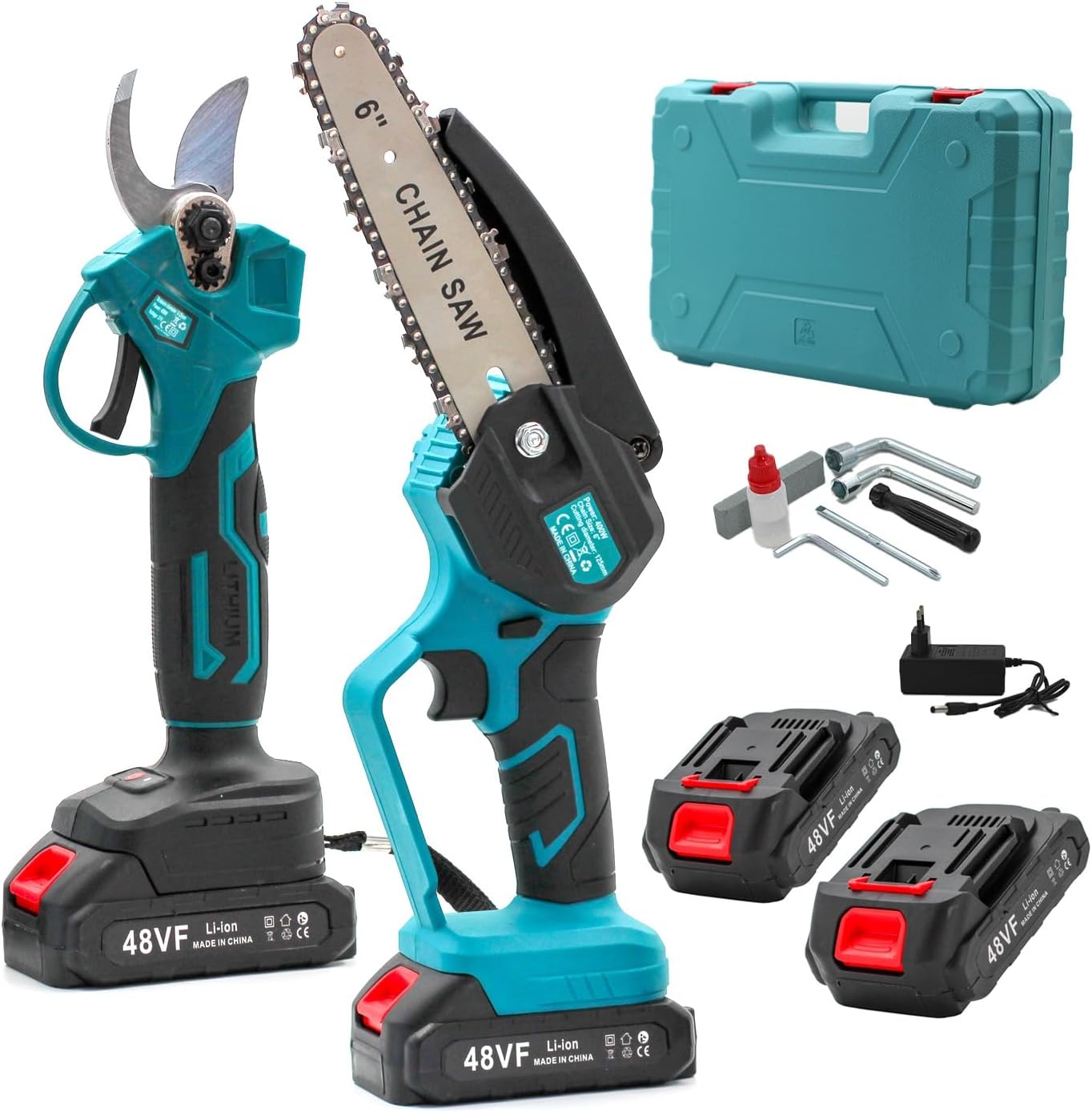 KIT 3 IN 1 DECESPUGLIATORE + MOTOSEGA + FORBICI + 4 BATTERIE 48VF