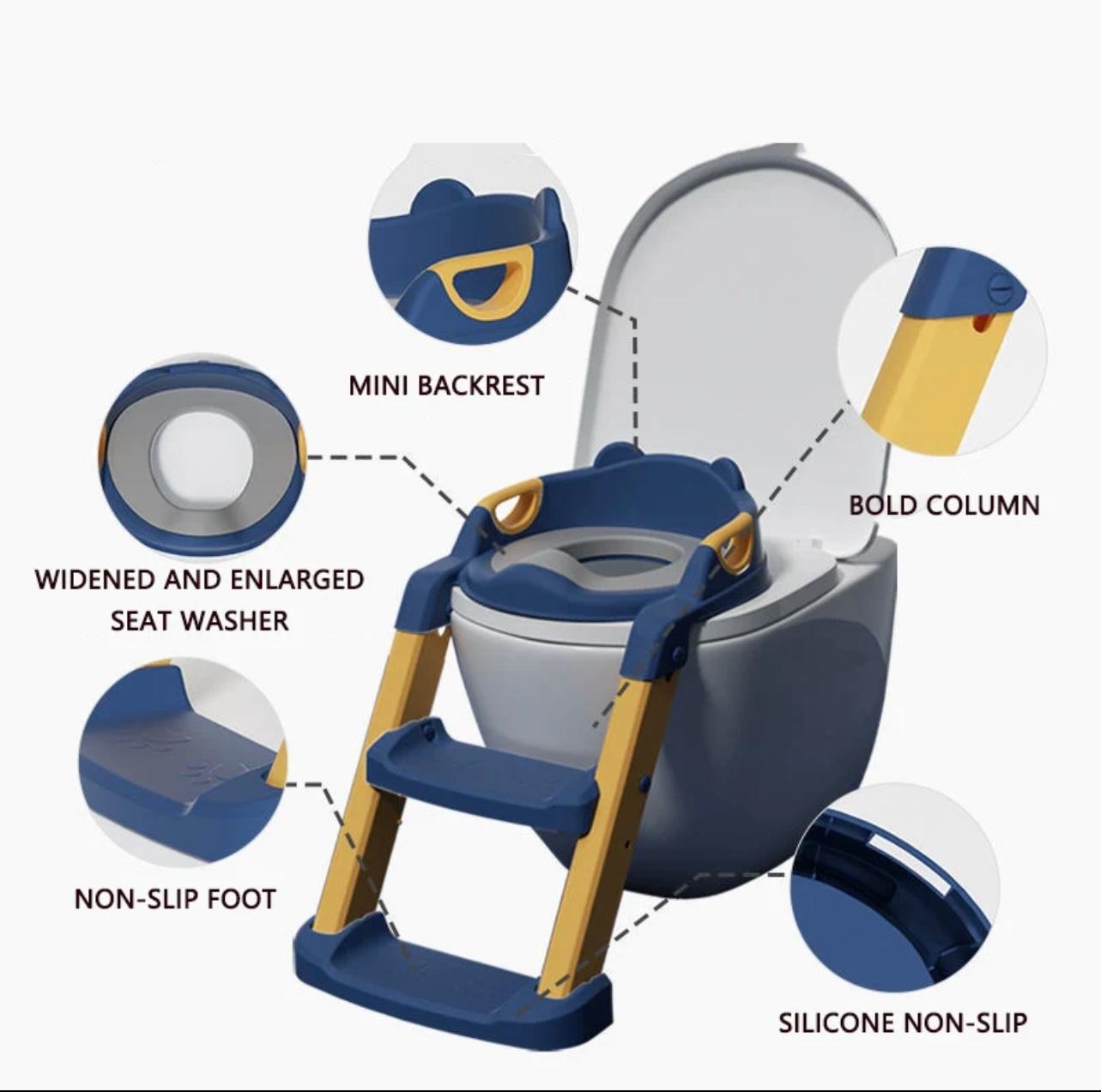 Riduttore Wc Bambini,Con Scaletta,Seduta Imbottita,Antiscivolo Anti Spruzzo, Regolazione Di Altezza A 10 Livelli,Scaletta Wc Per Bambini,Riduttore Water Bambini Per Potty Training