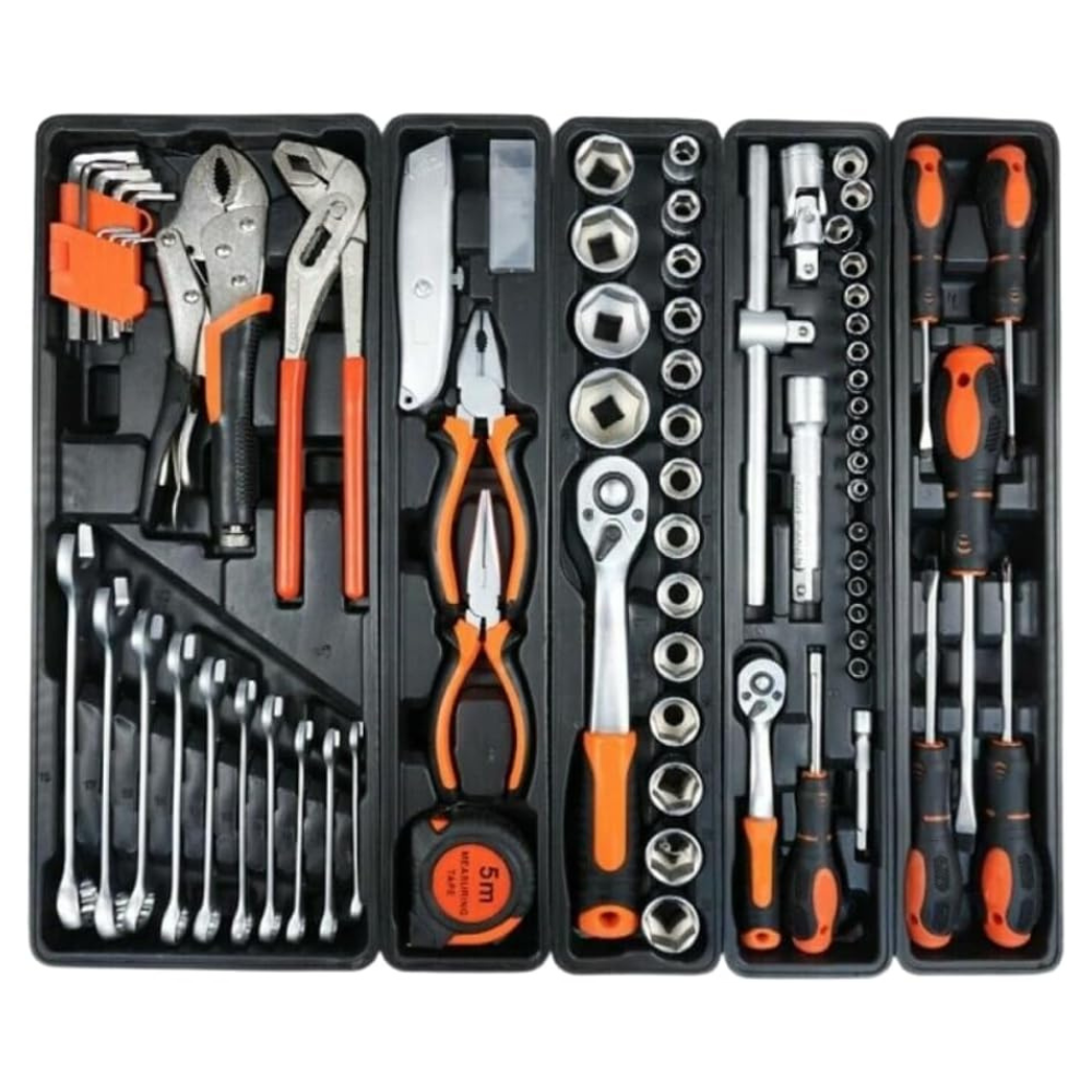 Cassetta Attrezzi 85 Pezzi Completa – Valigetta Portautensili in Metallo con Chiavi, Bussole, Cacciaviti e Pinze, Set Utensili Professionale