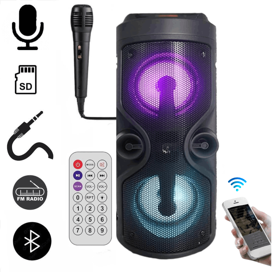 Cassa Bluetooth Senza Fili di nuova generazione Dolby Sorround 95 Watt + Microfono Karaoke: Suoni nitidi fino ad una distanza di 20 metri