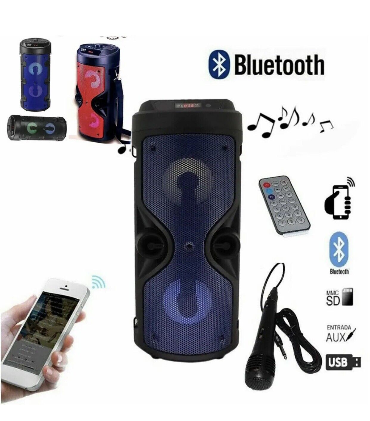 Cassa Bluetooth Senza Fili di nuova generazione Dolby Sorround 95 Watt + Microfono Karaoke: Suoni nitidi fino ad una distanza di 20 metri