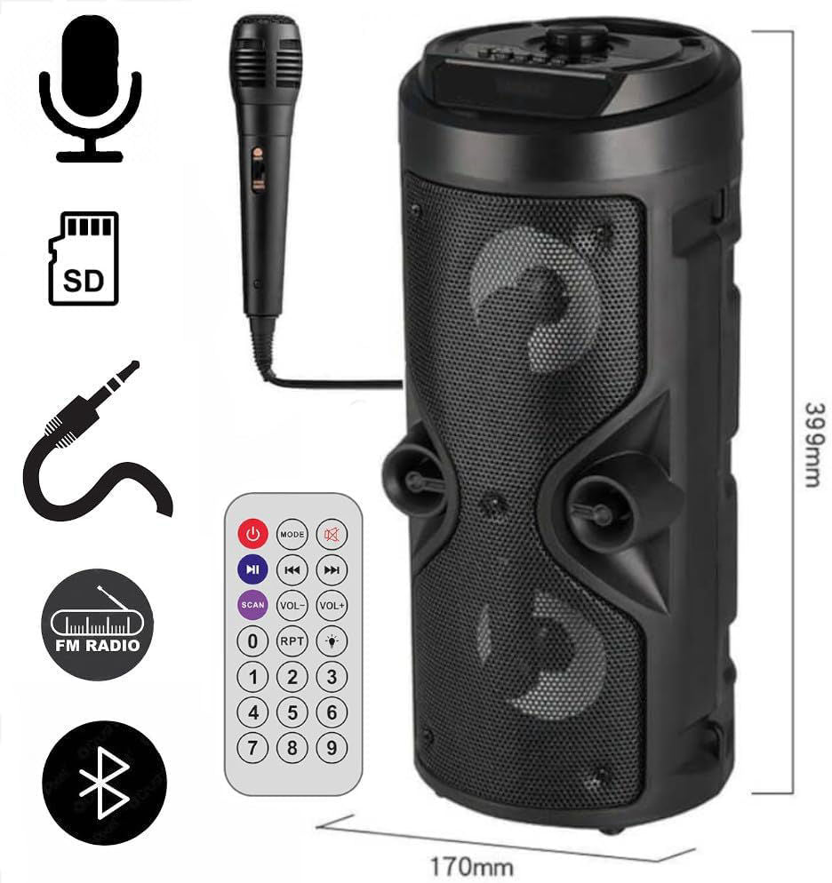 Cassa Bluetooth Senza Fili di nuova generazione Dolby Sorround 95 Watt + Microfono Karaoke: Suoni nitidi fino ad una distanza di 20 metri