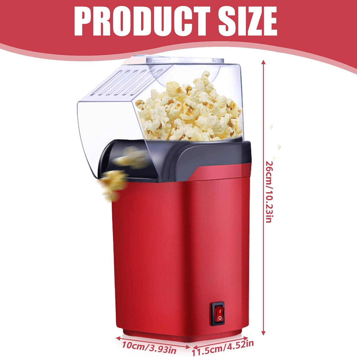 Mini macchina per popcorn ad aria calda, 1200 W, salutare, senza olio, grasso, 2 minuti, funzionamento one-touch, per casa, film, Natale, feste, serate di calcio