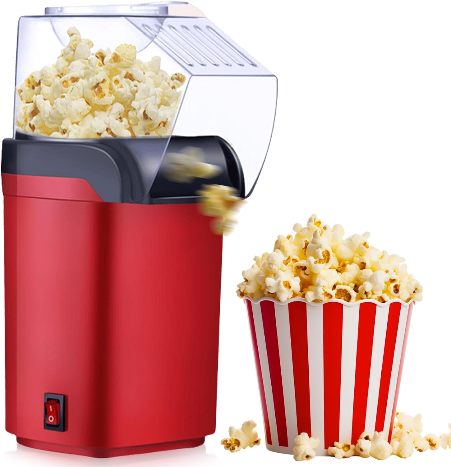 Mini macchina per popcorn ad aria calda, 1200 W, salutare, senza olio, grasso, 2 minuti, funzionamento one-touch, per casa, film, Natale, feste, serate di calcio