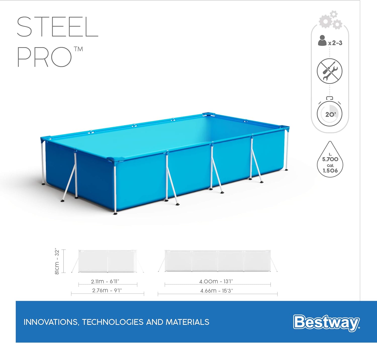 BESTWAY Piscina Steel Pro con telaio in acciaio, da 400x211x81 cm