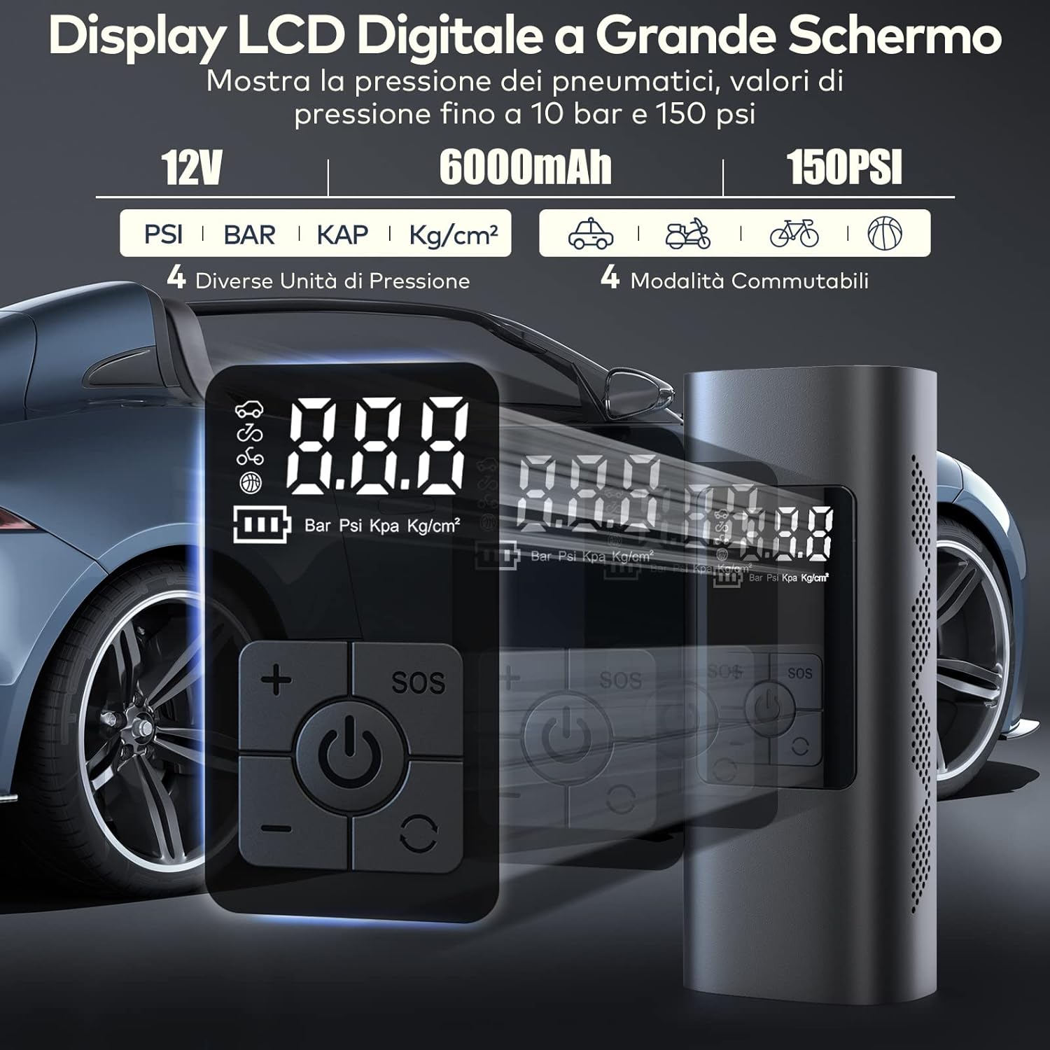 DOBO Compressore aria portatile 12V auto display digitale pompa por