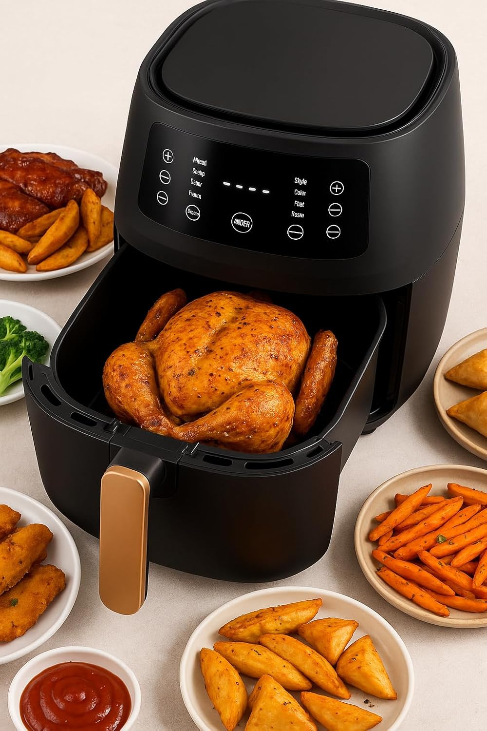 Friggitrice ad Aria 8 Litri Digitale 2400W – Touchscreen, Programmi Preimpostati, Cottura Senza Olio, Acciaio Inox, Antiaderente, Cestello Lavabile in Lavastoviglie