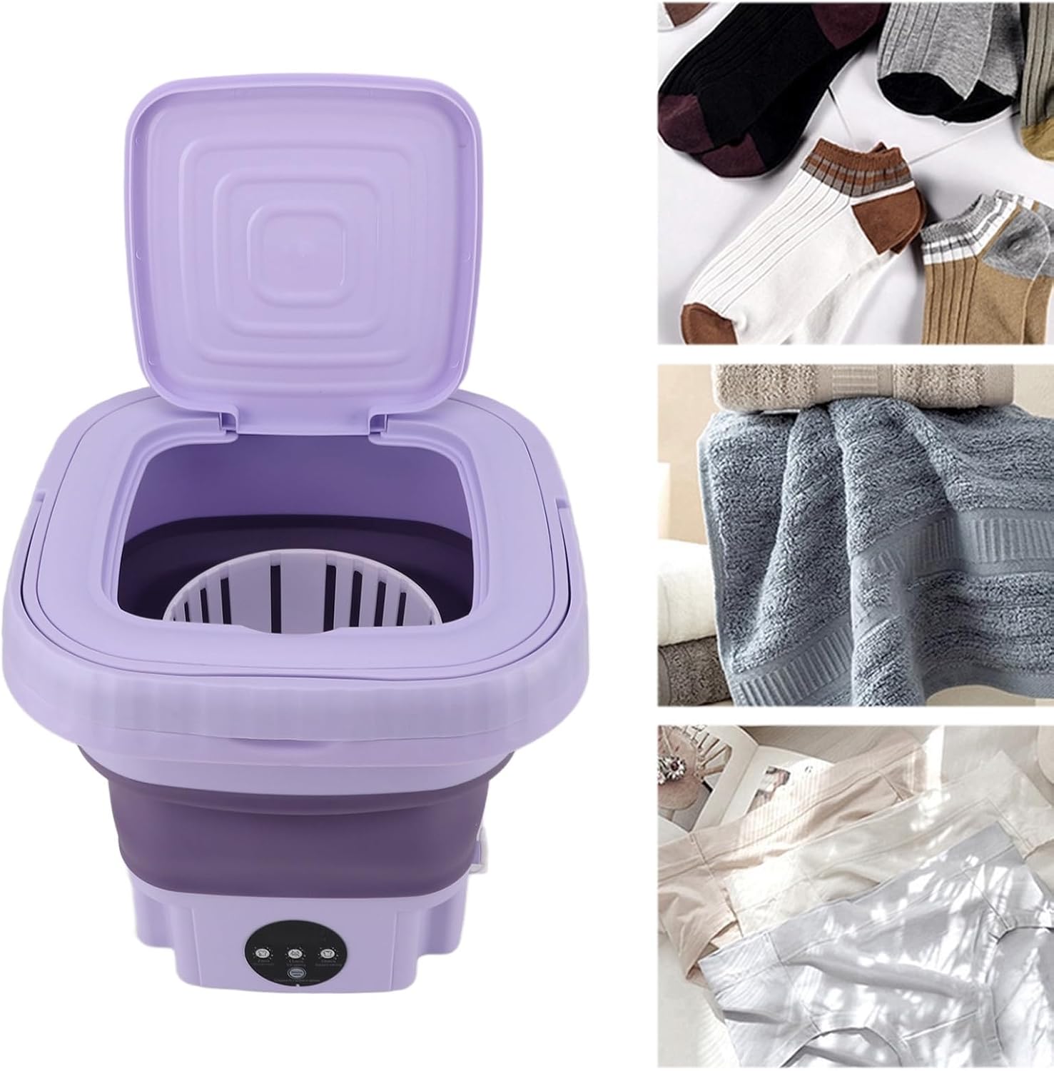 Lavatrice Portatile, Mini Lavatrice Pieghevole di Grande capacità da 11 Litri, Pulizia Profonda per Biancheria Intima, Calzini, Vestiti per Bambini, Asciugamani
