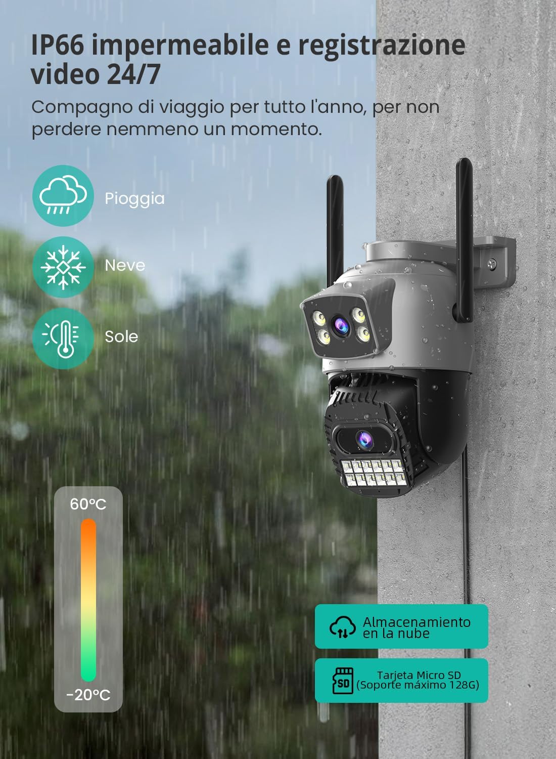 Telecamera di Sicurezza con tripla Camera 4K con RILEVAMENTO INTELLIGENTE