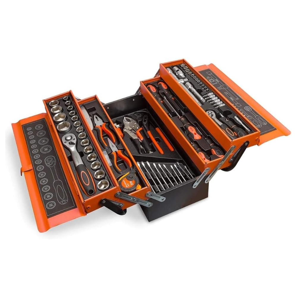 Cassetta Attrezzi 85 Pezzi Completa – Valigetta Portautensili in Metallo con Chiavi, Bussole, Cacciaviti e Pinze, Set Utensili Professionale