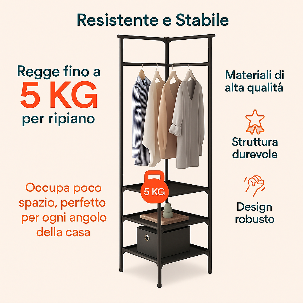 TINKLE WELL Appendiabiti 3 In 1 Con Panca E Scaffalatura - Industriale, Per Ingresso E Piccoli Spazi, Nero